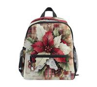 Poinsettia Red Plaid Toddler Backpack, Boy Backpack Preschool Bag Kindergarten Schoolbag Nursery Travel Bag for Girl