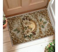 Poinsettia Runner Rug, Christmas Elegant Candle Pinecones Xmas Gold Low Pile Aesthetic Doormat Rectangle Accents Rug for Kitchen Hallway Laundry Room Entryway Decor 2x3 Ft