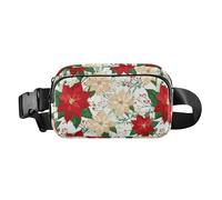 Poinsettias Berries Flower White Fanny Pack for Women Men Crossbody Belt Bag Fashion Waist Packs Purse with Adjustable Strap Hip Bag for Shopping Traveling