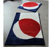 Point Blue/White/Red Design Bath Mat 65X110Cm Graphic Rug 15Mm Pile Height