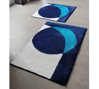 Point Blue/White/Turquoise Design Bath Mat 65X110Cm Graphic Rug 15Mm Pile Height