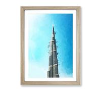 Point Of The Burj Khalifa In Dubai In Abstract Modern Framed Print | A3 Oak Framed Wall Art | Ready to Hang | Abstract Fantasy Picture | Living Room Bedroom Lounge Office