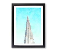 Point Of The Burj Khalifa In Dubai Painting Modern Framed Print | A2 Black Framed Wall Art | Ready to Hang | Modern Historical Picture | Living Room Bedroom Lounge Office