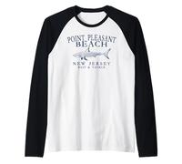 Point Pleasant Beach New Jersey Shark Arched Navy Blue Raglan Baseball Tee