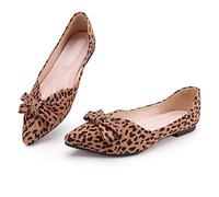 Pointed end Women Flat Shoes Classic Leopard Print Flat Shoes with Bow Decoration, Casual and Comfortable Flat Shoes, Brown-1, 7.5 UK