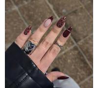 Pointed Fake Tips Gloss Finish Wine Red Accent Mix Adhesive Tab | Application Supports Easy Outfit for Everyday Dressing Date Plans Going Out Images