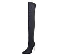 Pointed High Fashion Knee Boots Women Thin Toe Shoes The Over Heels Solid Color Women's Boots Boots for Women Under The Knee (Black, 5)