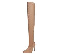 Pointed High Fashion Knee Boots Women Thin Toe Shoes The Over Heels Solid Color Women's Boots Boots for Women Under The Knee (Khaki, 6.5)