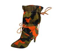 Pointed High-Heel Fashion Camouflage Boots Pattern Thin Women's Mid- Women's Boots Women Long Leg Boots (Orange, 6.5)