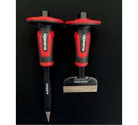 Pointed rock chisel and 102mm width stone Chisel with Hand Protection, Heavy Duty design Masonry Chisel for Carving,Demolishing, Shaping and Scaling (2PCS SET B)