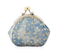 Pointed Star Design Wallet with Kisslock Zipper Women s Handbag Clutch Purse Cosmetic Bag Thick Denim Fabric Cotton Lined Solid Hardware Frame Smooth Closure for Business Holidays Birth