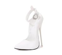 Pointed Toe Ankle Strap Pumps for Women/Men/Unisex - Plus Size Ultra-High Heels for Stage Shows - Drag Queen Shoes,White,5 UK