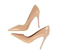 Pointed Toe Heels Autumn Patent Leather Concise Women's Shoes Pointed Toe Office High Heels Pumps Women Sexy Party Wedding Shallow Nude Red High Heels for Women Stiletto(Nude 10.5 cm,11)