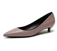 Women Kitten Low Heels Pumps Matte Pointed-Toe Wide Court Shoes Pink-Purple 8 UK