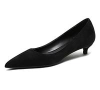 Pointed Toe Heels for Women Suede Leather Women's Pumps with Kitten Heel Slip On Womens Shoes for Wedding Party Holiday Black 6.5 UK