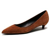 Pointed Toe Heels for Women Suede Leather Women's Pumps with Kitten Heel Slip On Womens Shoes for Wedding Party Holiday Brown 8.5 UK