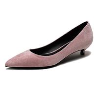 Pointed Toe Heels for Women Suede Leather Women's Pumps with Kitten Heel Slip On Womens Shoes for Wedding Party Holiday Pink 7 UK