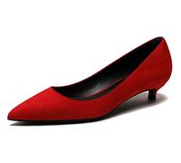 Women Suede Pumps Kitten Low Heels Pumps Pointed Toe Slip On Court Shoes Classic Trendy Shoes Red 6.5 UK
