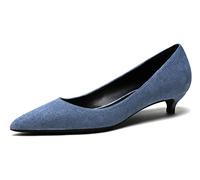 Pointed Toe Heels for Women Suede Leather Women's Pumps with Kitten Heel Slip On Womens Shoes for Wedding Party Holiday Blue 8.5 UK