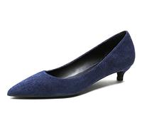 Pointed Toe Heels for Women Suede Leather Women's Pumps with Kitten Heel Slip On Womens Shoes for Wedding Party Holiday Dark Blue 7.5 UK