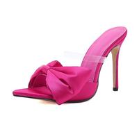 Pointed Toe Pumps Big Bow 8cm Stiletto Sandals Women's Pumps For Party Prom Pumps Open Toe Sheer Strap