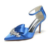 Pointed Toe White Wedding Shoes for Bride High Heels Satin Bridal Shoes Ankle Strap Crystal White Heels Dress Shoes for Women Pumps, Women's High Heels, Evening Sandals,B,38