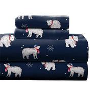 Pointehaven 180 GSM Cotton Flannel Sheet Set - Queen, Snow Bear, Blue (F180QNSHTSSB)