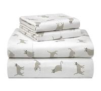 pointehaven 180 GSM Velvet Feel Luxury 100% Cotton Printed Flannel Sheet Set,4PCS, Queen, Cats - Warm & Cozy - Pre-Shrunk -Deep Pockets - Elastic All Around-Comfy Double Brushed -