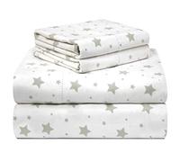 pointehaven 180 GSM Velvet Feel Luxury 100% Cotton Printed Flannel Sheet Set, Full, Stars - Warm & Cozy - Pre-Shrunk -Deep Pockets - Elastic All Around-Comfy Double Brushed -