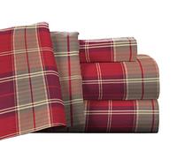 Pointehaven Flannel Deep Pocket Set with Oversized Flat Sheet, Queen, Piedmont Plaid