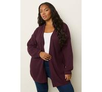 Pointelle Chunky Knitted Cardigan Yours Purple 18-20