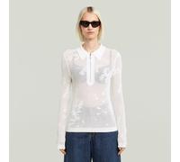 Pointelle Slim Polo Knit - White - Women M
