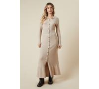 Pointelle Waist Detail Button Down Knitted Midi Dress Oasis Ecru S/M