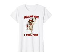 Pointer Dog Yoga or Wine I Feel Fine - DIGOR Funny Value Graphic T-Shirt, Women, White, XL