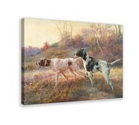 Pointers in The Field - Victorian Hunting Dogs Watercolor Painting Canvas Art Wall Decor Posters Home Bar Restaurant Garage Cafe Logo Gifts 16x24inch(40x60cm)