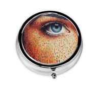 Pointillism, Colored Eyes Cute Pill Organizer - AM PM Pill Box, Small & Large Travel Pill Case, Unique Custom Design, Iron Plating, Perfect for Purse and On-The-Go