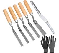 Pointing Trowel Set, 5 Pcs Stainless Steel Finger Trowels with Wood Handle 6 8 10 12 14mm & Jointing Tool, Gap Filling Repair Tools with Grip Gloves DIY Bricklayer Brickwork Repointing