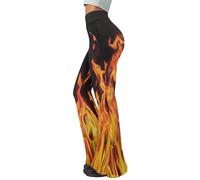 Pointodoor Womens High Waisted Flare Yoga Pants Comfy Lightweight Wide Leg Leggings Soft Stretchy Pants,S-2Xl, Orange Fire Flame Print-black, XL