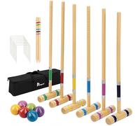Pointyard Six Player Croquet Set - 28 in Rubber Wood Mallets with Colored Balls & Sturdy Carrying Bag, Portable Backyard Lawn Party Garden Outdoor Game for Family Adults Seniors Teens