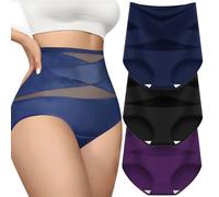 POIOZXD High-Waist Tummy Control Seamless Shaping Panties, Women's High-Waist Tummy Control Seamless Boyshorts Silky Full Coverage Shapewear Underwear (3 Pcs-1,X-Large)