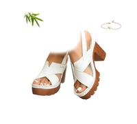 POIOZXD Women's Criss-Cross Strap Platform Sandals, Open Toe Platform Chunky Heels for Women Ankle Buckle Comfortable Dressy Shoes for Wedding Party (White,8)