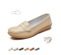 POIOZXD Women's Orthopedic Loafers in Breathable Leather | Orthopedic Leather Shoes for Women Comfort Lightweight Slip on Moccasin Penny Loafer Walking Driving Shoes Office