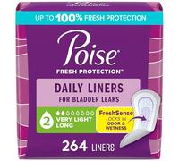 Poise Daily Incontinence Panty Liners, Very Light Absorbency, Long, 264 Count (6 Packs of 44) (Packaging May Vary)