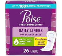 Poise Daily Liners, Incontinence Panty Liners for Bladder Leaks, 2 Drop Very Light Absorbency, Long Length, 26 Count of Pantiliners, Packaging May Vary