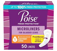Poise Daily Microliners, Incontinence Panty Liners, 1 Drop Lightest Absorbency, Long Length, 50 Count of Pantiliners