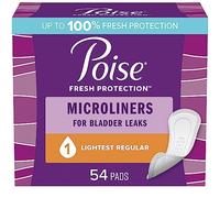Poise Daily Microliners, Incontinence Panty Liners, 1 Drop Lightest Absorbency, Regular, 54 Count of Pantiliners, Packaging May Vary