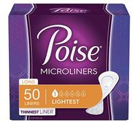 Poise Daily Microliners, Incontinence Panty Liners, Lightest Absorbency, Long, 50 Count