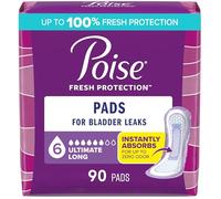 Poise Incontinence Pads, Original Design, Ultimate Absorbency, Long, 90 Count (2 Packs of 45)