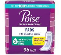 Poise Incontinence Pads & Postpartum Incontinence Pads, 3 Drop Light Absorbency, Long Length, 96 Count (4 Packs of 24)