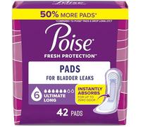 Poise Incontinence Pads & Postpartum Incontinence Pads, 6 Drop Ultimate Absorbency, Long Length, 42 Count, Packaging May Vary